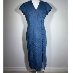 Denim Cottagecore Vintage California Gold Rush Maxi Dress Blue Cotton Womens M